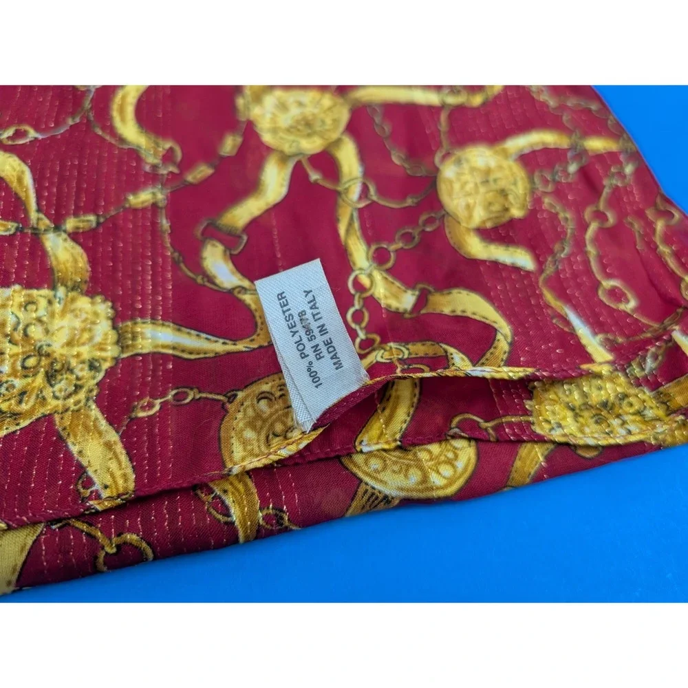 Vintage Red Gold Chain Link Pattern Scarf Made in Italy 14x60